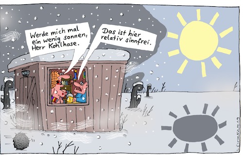 Cartoon: Kohlhase (medium) by Leichnam tagged kohlhase,herr,dame,sonnen,licht,und,schatten,bräunen,sinnfrei,ebene,winter,kälte,sonnenhunger,leichnam,leichnamcartoon