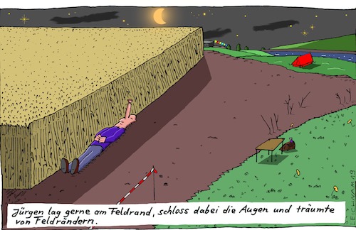 Cartoon: Landschaft (medium) by Leichnam tagged landschaft,jürgen,feldrand,liegen,träumen,genuss,nacht,mond,sterne,lichterkette,getreide,ruhe,entspannung,leichnam,leichnamcartoon