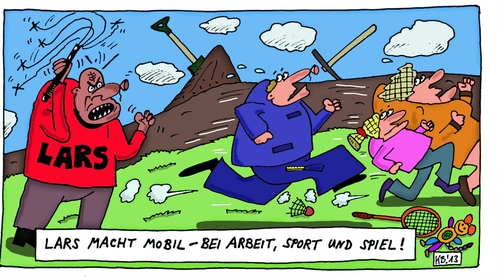 Cartoon: Lars (medium) by Leichnam tagged lars,macht,mobil,bei,arbeit,sport,und,spiel,werbung,reklame,verarsche,peitsche,bösartig,zorn,wut