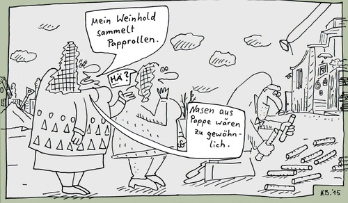 Cartoon: Leidenschaft (medium) by Leichnam tagged leidenschaft,papprollen,sammeln,spleen,marotte,weinhold,ehe,gewöhnlich,pappnasen