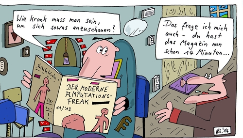 Cartoon: Magazin (medium) by Leichnam tagged magazin,amputation,freak,in,wort,und,bild,krank,irre,anschauen