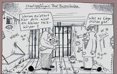 Cartoon: Mal wieder Zelle (medium) by Leichnam tagged zelle,staatsgefängnis,bad,busenknöpp,sbb,frieren,heizkörper,liegestütze,leichnam,leichnamcartoon