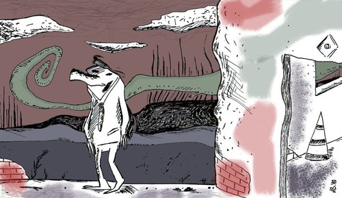 Cartoon: Maurek am Traum-Rhein (medium) by Leichnam tagged maurek,rhein,fluss,traum,leichnam