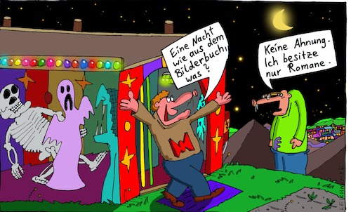 Cartoon: Nacht (medium) by Leichnam tagged nacht,bilderbuch,begeistert,romane,durchlaufgeschäft,leichnam,leichnamcartoon,lichter,mond,sterne