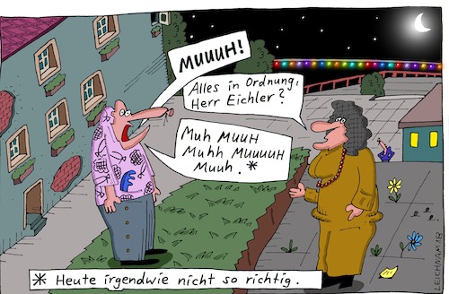 Cartoon: Nachtbegegnung (medium) by Leichnam tagged nachtbegegnung,eichler,muhhh,fremdsprache,leichnam,leichnamcartoon,sorge