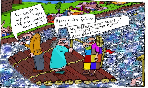 Cartoon: Nicht beachten! (medium) by Leichnam tagged nicht,beachten,hannes,nichtschwimmer,floß,sommer,sonne,urlaub,hitze,freizeit,reißender,fluss,wasser