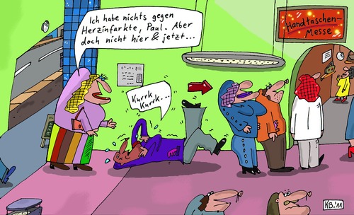Cartoon: Nichts dagegen (medium) by Leichnam tagged nichts,dagegen,handtaschen,herzinfarkt,schlaganfall,frauen,messe,ausstellung,leichnam