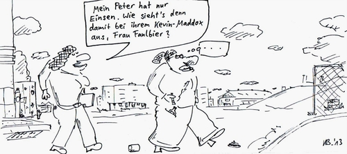 Cartoon: nur Einsen (medium) by Leichnam tagged nur,einsen,faulbier,zeugnis,schule,junge,mütter,prahlen,demütigen,wettstreit,kevin,maddox,klischee