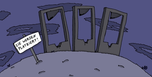 Cartoon: Ostalgie (medium) by Leichnam tagged ostalgie,guillotine,hinrichtung,todesstrafe,fallbeil,sie,werden,platziert