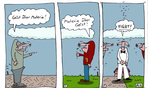 Cartoon: Philosophie (medium) by Leichnam tagged philosophie,geist,materie,fight,kampf,auseinandersetzung,begegnung,meinungsverschiedenheit