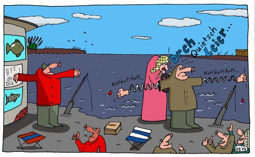 Cartoon: Prahlo (medium) by Leichnam tagged prahlo,prahlen,angeben,angler,fischer,see,fische,größe,ausfahren,länger