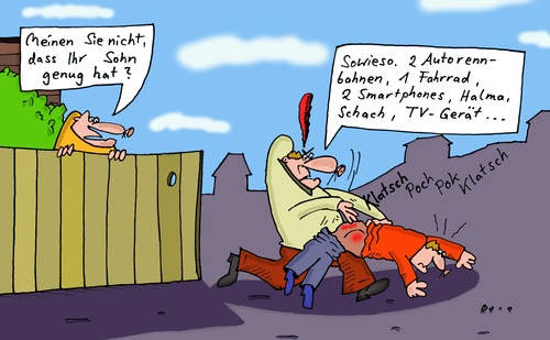 Cartoon: Rabenvater (medium) by Leichnam tagged rabenvater,prügel,schläge,strafe,vater,und,sohn,genug,nachbar,klatsch,poch
