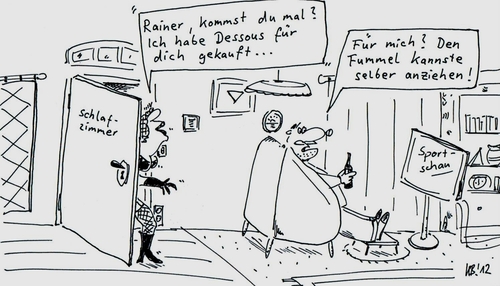 Cartoon: Rainer (medium) by Leichnam tagged rainer,dessous,kommst,du,mal,fummel,sportschau,für,mich,selber,anziehen,reizwäsche,schlafzimmer,mann,und,frau