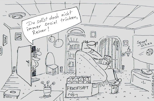 Cartoon: Reiner (medium) by Leichnam tagged reiner,trunksucht,tv,sportschau,ehe,trinker,fruchtsaft,leichnam,leichnamcartoon