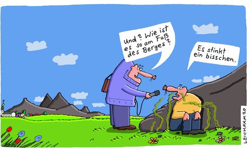 Cartoon: Reporter (medium) by Leichnam tagged reporter,berg,bergkette,gebirge,interview,gestank,mikrofon,bergfuß,leichnam,leichnamcartoon