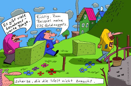 Cartoon: Richtig. (medium) by Leichnam tagged richtig,bewahren,dinge,gold,nuggets,scherze,unnötig,leichnam,leichnamcartoon