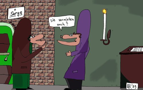 Cartoon: Särge Särge Särge (medium) by Leichnam tagged särge,mieten,vermietung,frage,trauer,friedhof,totenacker,leichen