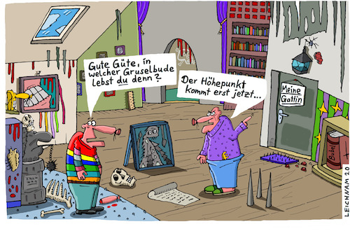 Cartoon: Schauder (medium) by Leichnam tagged schauder,gute,güte,gruselbude,bude,wohnung,gespenstisch,gruselig,höhepunkt,gattin,tür,zimmer,leichnam,unheimlich,leichnamcartoon