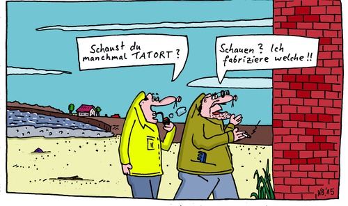 Cartoon: schauen (medium) by Leichnam tagged schauen,tatort,fabrikation,frage,antwort,krimi,tv,serie