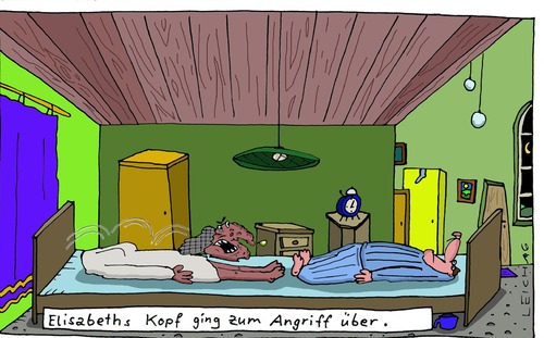 Cartoon: Schlafzimmer (medium) by Leichnam tagged elisabeth,ehe,attacke,angriff,kopf,schlafraum,schlafzimmer,zerfetzen,zerfleischen,horror,schrecken