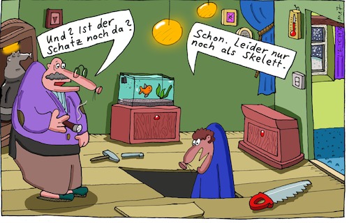 Cartoon: Schon (medium) by Leichnam tagged schon,leiche,skelett,schatz,versteck,geliebte,hammer,stemmeisen,säge,fuchsschwanz,sägen,dielenbretter,wohnung,leichnam,leichnamcartoon