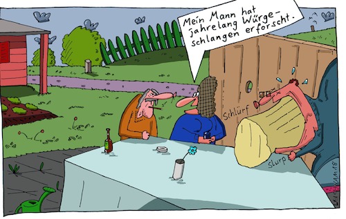 Cartoon: Slurp (medium) by Leichnam tagged slurp,schlürf,gatte,mann,am,tisch,vorgarten,forscher,tierforscher,wissenschaftler,würgeschlangen,leichnam,leichnamcartoon