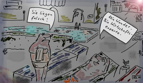 Cartoon: Sommerabend (medium) by Leichnam tagged sommerabend,leichnam,wirtschaftsexperte,reserviert,liege,urlaub,pool,empörung