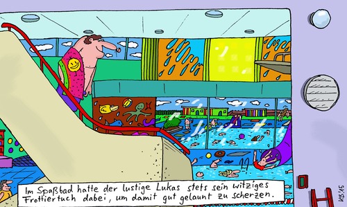 Cartoon: Spaßbad (medium) by Leichnam tagged spaßbad,schwimmen,plantschen,sommer,sonne,urlaub,freizeit,lachen,scherzen,gut,gelaunt,witzig,frottiertuch,handtuch,wasser,sport