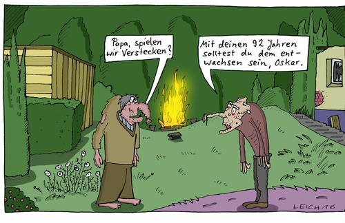 Cartoon: Spiel (medium) by Leichnam tagged spiel,kinderspiel,verstecken,papa,vater,und,sohn,oskar,entwachsen,im,wald