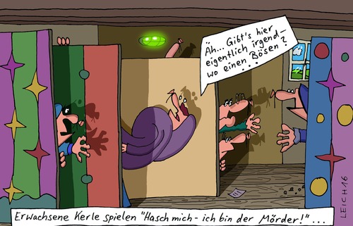 Cartoon: spielen (medium) by Leichnam tagged anfrage,nachgefragt,bösewicht,mich,hasch,mörder,kerle,erwachsen,spielen