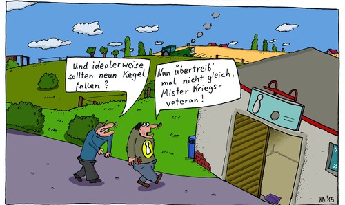 Cartoon: Sport frei! (medium) by Leichnam tagged fallen,kegelbahn,kegeln,frei,sport,kriegsveteran,freizeit,fitness,übertreiben,aufforderung,ideal