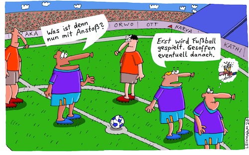 Cartoon: Sportskanonen (medium) by Leichnam tagged sportskanonen,fußball,eventuell,anstoß,saufen,trinken,anstoßen,alkohol,orwo,narva,leichnam,leichnamcartoon