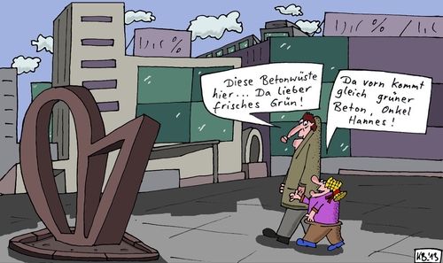 Cartoon: Stadt (medium) by Leichnam tagged stadt,betonwüste,onkel,hannes,nichte,spaziergang,frisches,grün,grau,öde,bedrückend,düster,unbehaglich