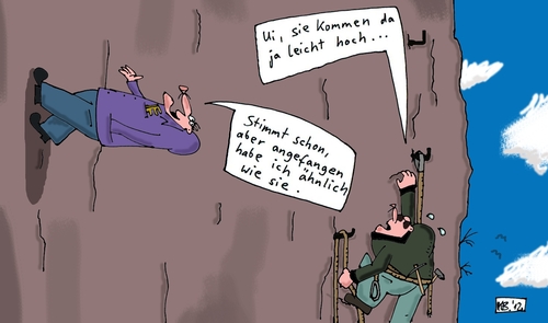 Cartoon: Steilwand (medium) by Leichnam tagged steilwand,klettern,bergsteiger,nach,oben,spaziergang,leichtigkeit,anstrengend