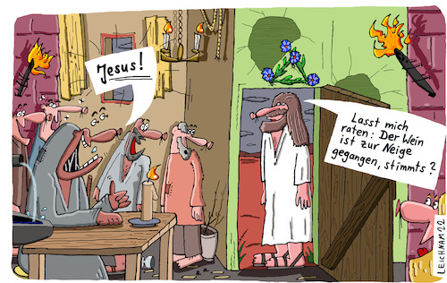 Cartoon: Stimmts? (medium) by Leichnam tagged stimmts,jesus,wein,wasser,alle,ende,getränk,leichnam,leichnamcartoon,heiland,christus,gesalbter