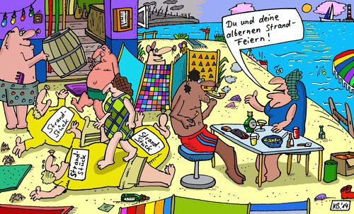 Cartoon: Strand (medium) by Leichnam tagged strand,albern,feier,party,sommer,sonne,freizeit,hitze,wasser,plantschen,schwimmen,strandstück,begehbar,nonsens,ehe