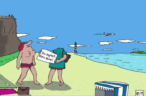 Cartoon: Strandurlaub (medium) by Leichnam tagged strand,urlaub,oben,ohne,freundinnen,wasser,meer