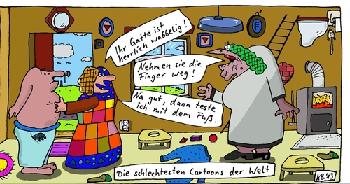 Cartoon: Test (medium) by Leichnam tagged test,gatte,herrlich,wabbelig,finger,weg,fuß,schlechte,cartoons,weltweit