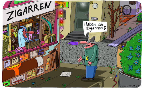 Cartoon: Tja ... (medium) by Leichnam tagged tja,zigarren,verkäufer,verkauf,kunde,raucher,zigarillos,verkaufsbude,leichnam,leichnamcartoon