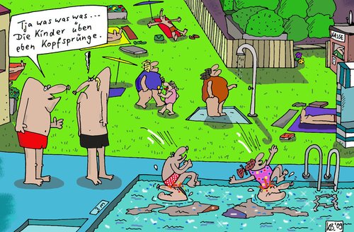 Cartoon: Tja was was was (medium) by Leichnam tagged was,freibad,schwimmbad,wasser,kinder,kopfsprung