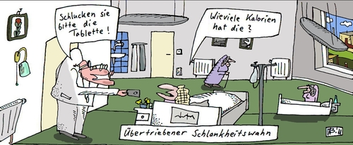 Cartoon: Übertrieben (medium) by Leichnam tagged übertrieben,schlucken,arzt,leichnam,tablette,krankenzimmer,klinikum,kalorien,schlankheitswahn,irrsinn