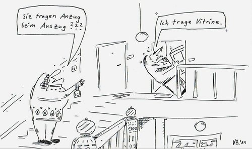 Cartoon: Umzug (medium) by Leichnam tagged umzug,auszug,anzug,vitrine,leichnam,hausflur,tragen