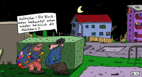 Cartoon: Unfassbar! (medium) by Leichnam tagged unfassbar,fernglas,heimlich,beobachtung,hinüber,starren,nachbarn,blockmeier,nacht,neugierde