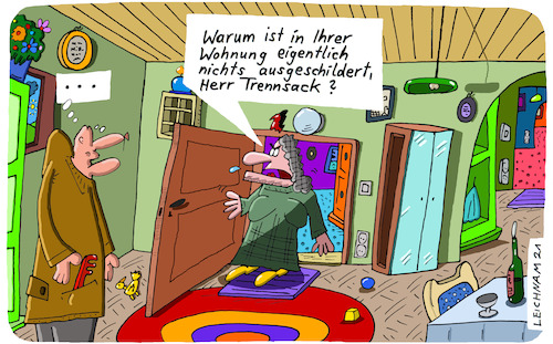 Cartoon: Unmut (medium) by Leichnam tagged unmut,empörung,ausgeschildert,schilder,trennsack,wohnung,leichnam,leichnamcartoon