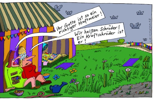 Cartoon: Unter der Wimpelkette (medium) by Leichnam tagged unter,der,wimpelkette,kraftmeier,schröder,gatte,kraftschröder,zelt,gießkanne,leichnam,leichnamcartoon