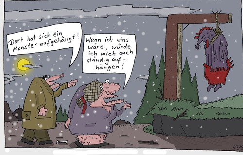 Cartoon: unterwegs (medium) by Leichnam tagged unterwegs,spaziergang,leichenfund,aufgeknüpft,hängen,galgen,schabracke,monster,suicid,selbstmord,strangulation,ehe,weib