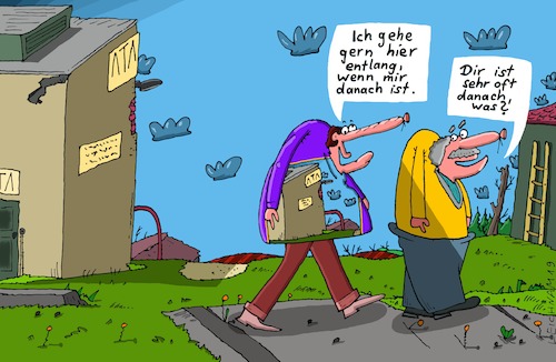 Cartoon: Unterwegs (medium) by Leichnam tagged unterwegs,gern,spaziergang,genuss,spazieren,oft,leichnam,leichnamcartoon,pulloveraufdruck,frieden,ruhe,positiv