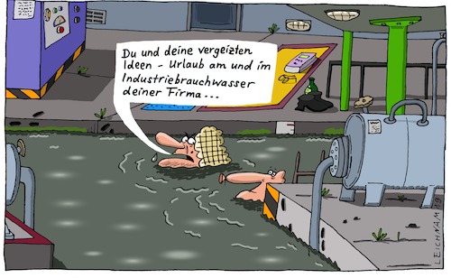 Cartoon: unzufrieden (medium) by Leichnam tagged unzufrieden,wasser,brauchwasser,industrie,firma,urlaub,gattin,chef,boss,freizeit,glitschig,schwimmen,planschen,beton,leichnam,leichnamcartoon