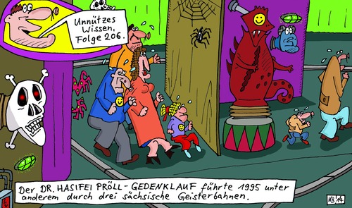 Cartoon: UW 206 (medium) by Leichnam tagged unnützes,wissen,geisterbahn,rummelplatz,schausteller,gedenklauf,sachsen,sport