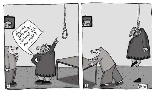 Cartoon: Verlockung (medium) by Leichnam tagged verlockung,strick,aufhängen,ehe,mann,und,frau,schabracke,gehörnt,ausführung,tod,suicid